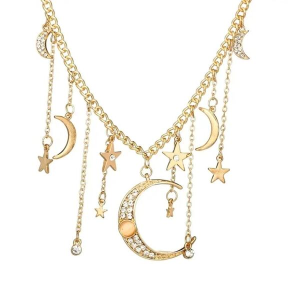 Crescent moon and stars boho necklace - Picture 3 of 10